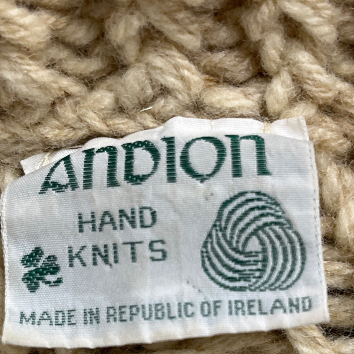 Vintage Andion Women's Cream Wool Knit Sweater Cardigan Open Front Pockets