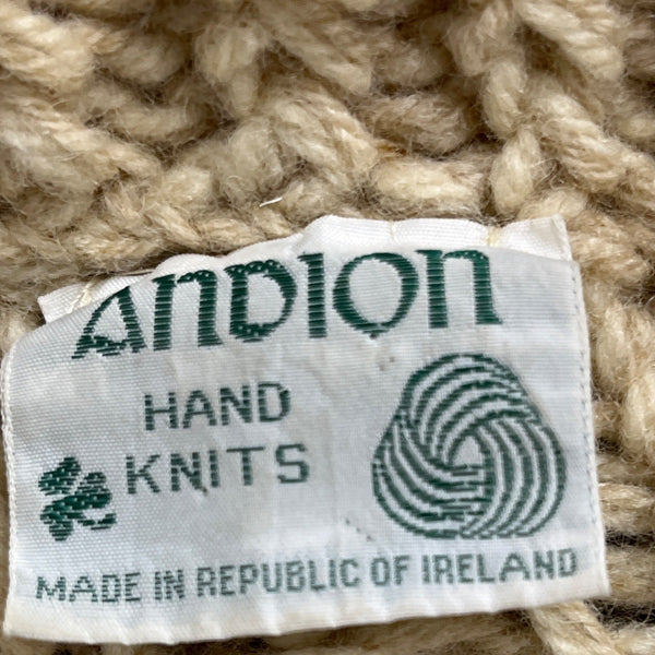 Vintage Andion Women's Cream Wool Knit Sweater Cardigan Open Front Pockets