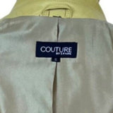 Couture Womens Yellow Leather Jacket With Satin Lining  Slim Fit Button-Up Sz S