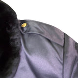 Vintage Mens Black Jacket W/ Faux Fur Collar Front Pockets & Gold Buttons Sz 42R