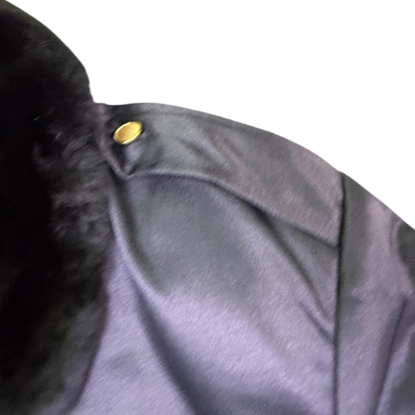Vintage Mens Black Jacket W/ Faux Fur Collar Front Pockets & Gold Buttons Sz 42R
