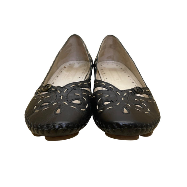 Pikolinos Women’s Black Leather Cutout Detail Naturally Slip-On Low Heels Sz 37