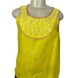 Boden Yellow Linen Sleeveless Top With Pink Trim & Embroidered Size US 6