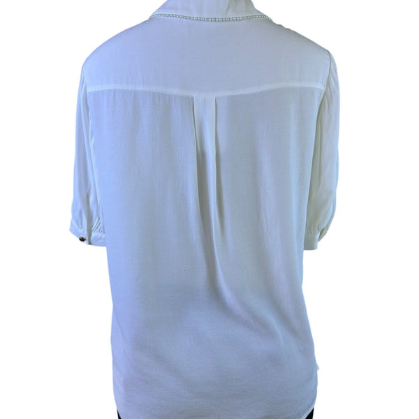 Ted Baker Womens White Button-Up Shirt With Pearl-Embellished Collar Sz 2