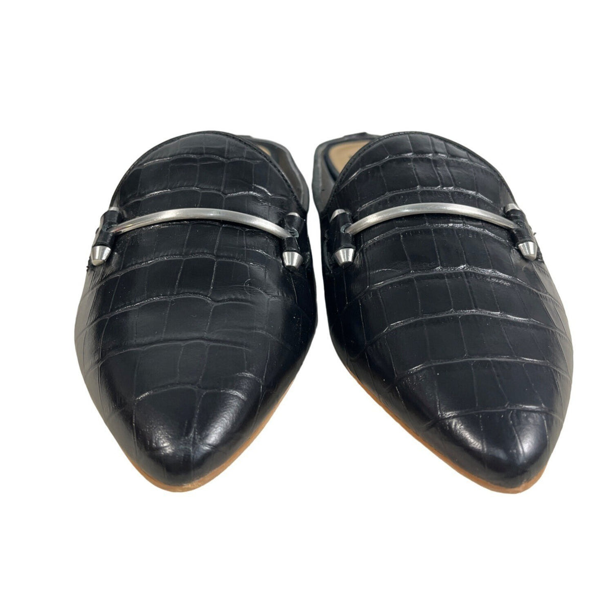 Dolce Vita Women's Black Gram Croco Embossed Leather Slippers Sz 9 - NWB