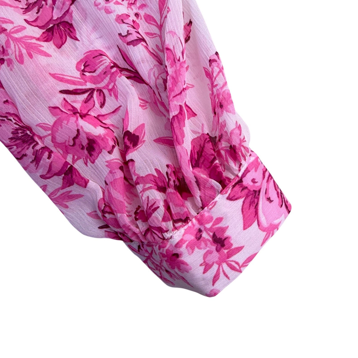 Zara Womens Pink Floral Sheer Blouse Long Sleeve Button Front Ruffled Collar Siz