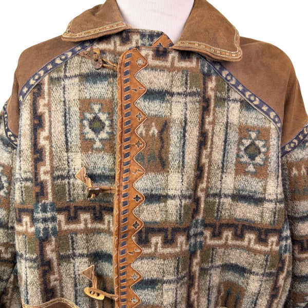 Carlos Ibanez Mens Brown Wool & Suede Western Toggle Coat Vintage Design Sz 54