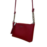 Calvin Klein Women’s Red Faux Leather Chain Strap Zip Closure Crossbody Bag