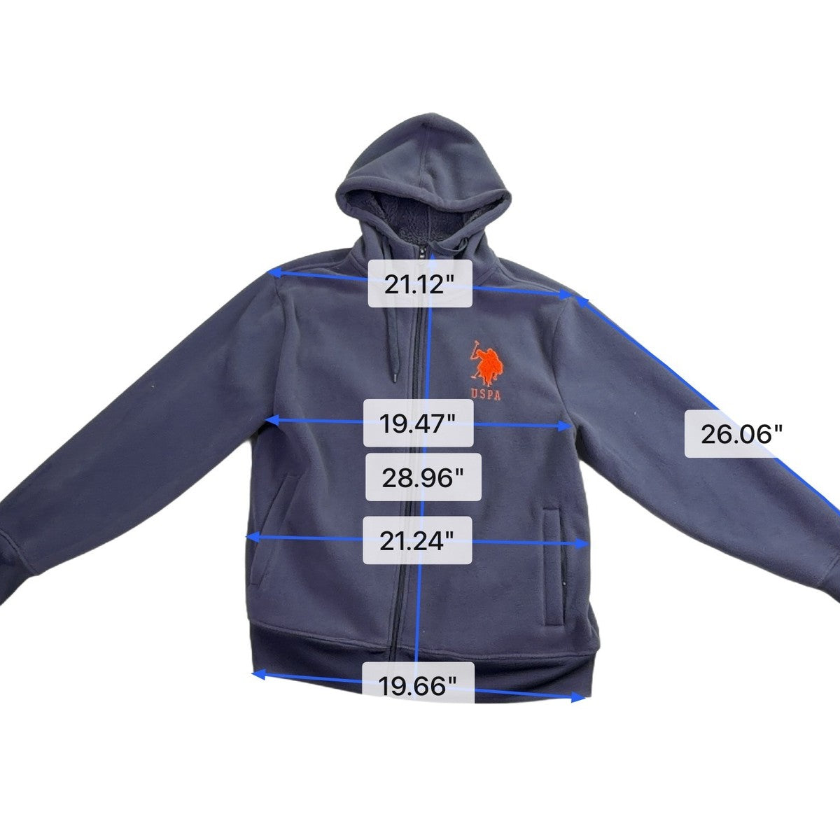 U.S. Polo Assn. Mens Navy Full-Zip Hoodie With Logo Embroidery Size L