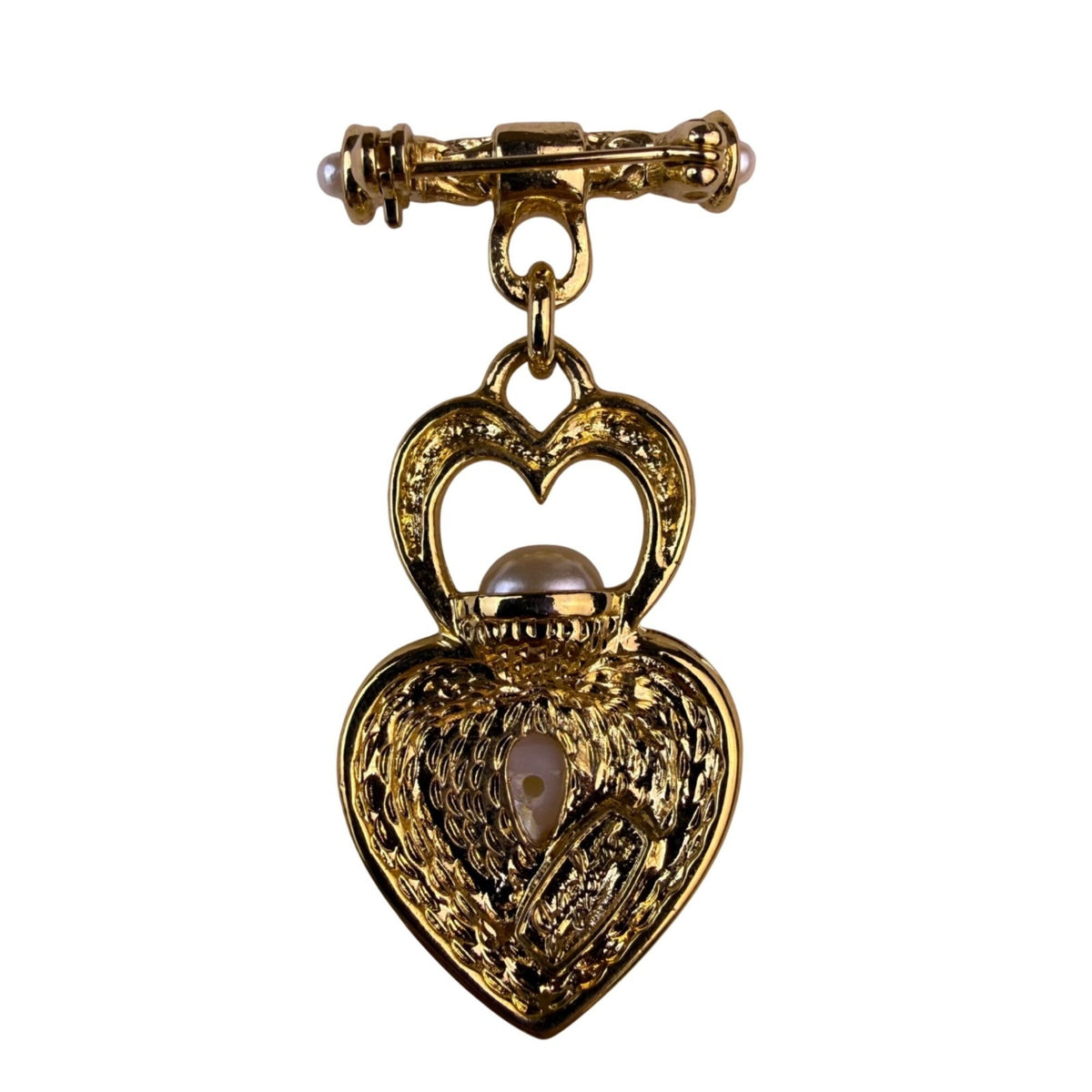 Jaclyn Smith Womens Gold Tone Brooch Dangle Heart Design Faux Pearl Accent
