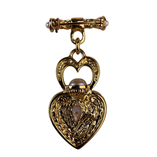 Jaclyn Smith Womens Gold Tone Brooch Dangle Heart Design Faux Pearl Accent