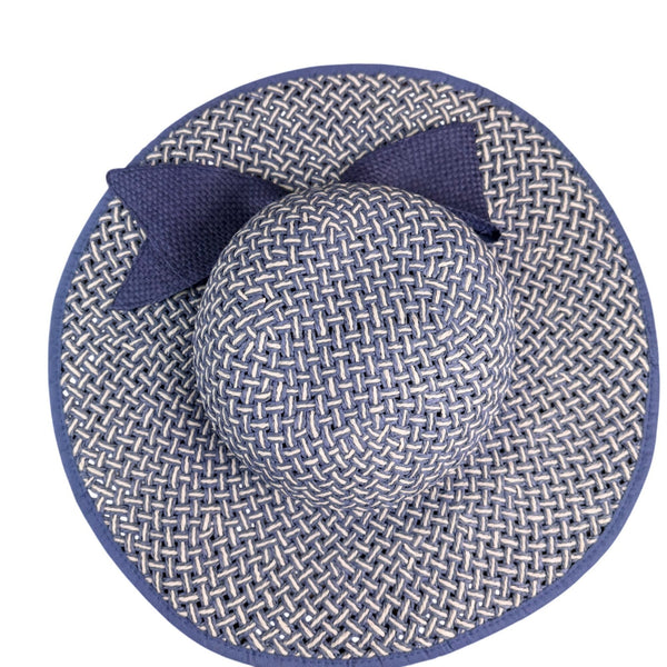 Jessica Simpson Womens Navy & White Woven Paper Sun Hat With Bow One Size