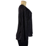 Chicos Womens Black Pleated Long Sleeve Blouse Relaxed Fi tSize 2 US L