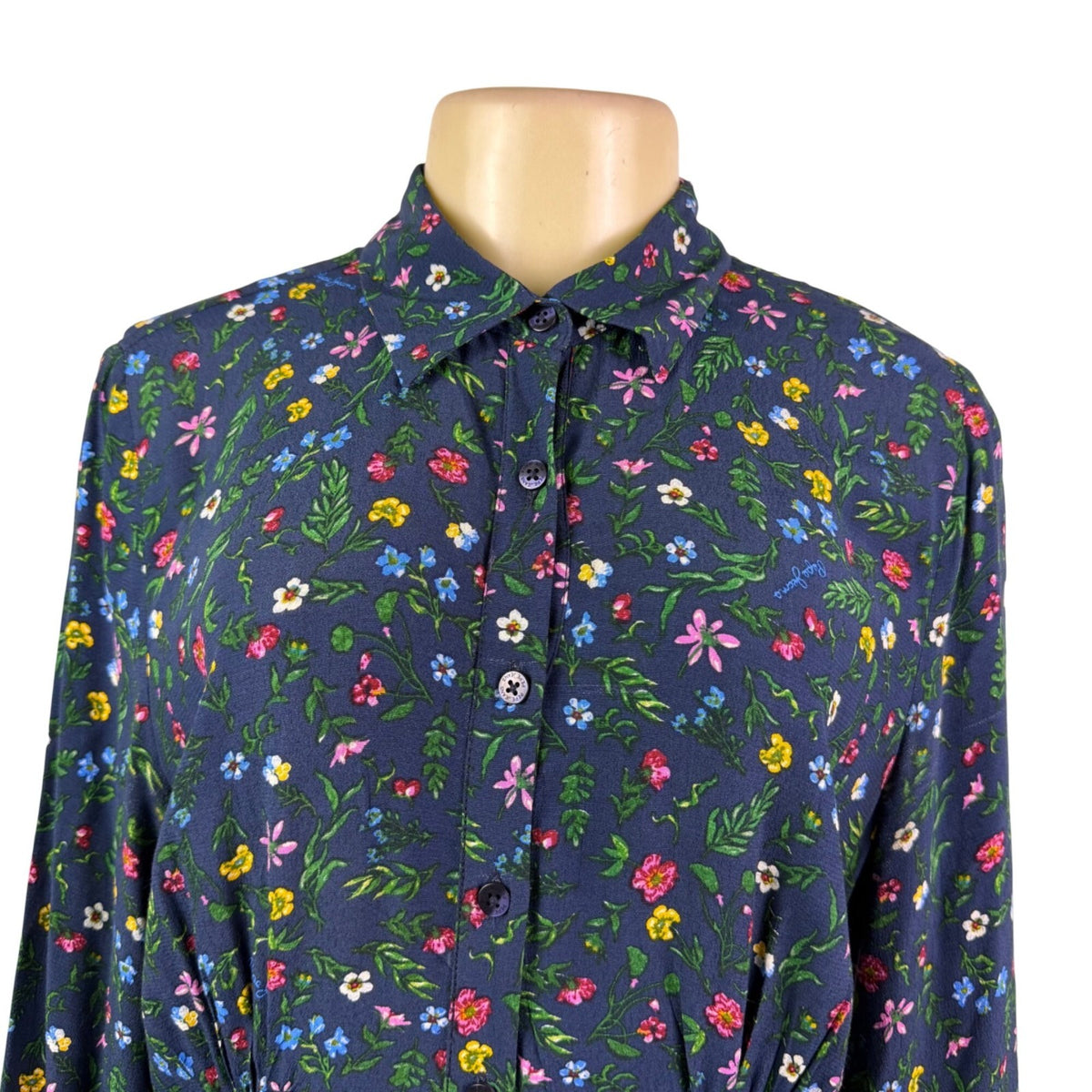 Pepe Jeans Womens Blue Floral Polyester Button-Down Midi Dress Size L