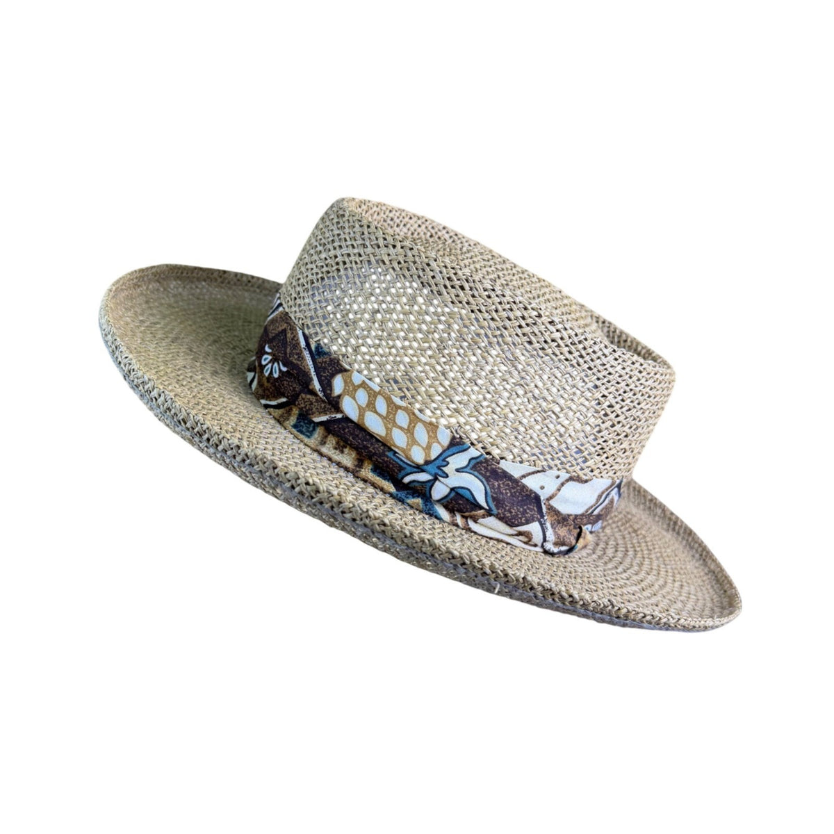 Country Gentleman Mens Natural Straw Hat Patterned Band Size L