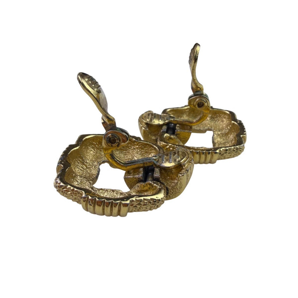Monet Womens Gold Tone Metal Clip-On Vintage Textured Earrings Circular Design