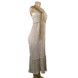 Mary McFadden Women’s Gold & Cream Pleated Satin Gown With Beaded Strap Size 6