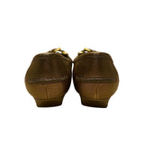 Women’s Gold Leather Buckle Accent Pointed Toe Loafers Low Heel Size EU36.