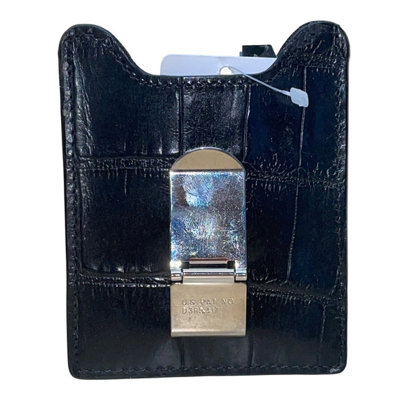Fossil Men’s Black Embossed Leather Money Clip Cambridge Card Wallet