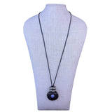 Express Womens Black Cord Necklace Silver Tone Pendant Gray Blue Stone