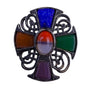 Vintage Multi-Color Metal Scottish Celtic Cross Brooch With Inlaid Colored Stone