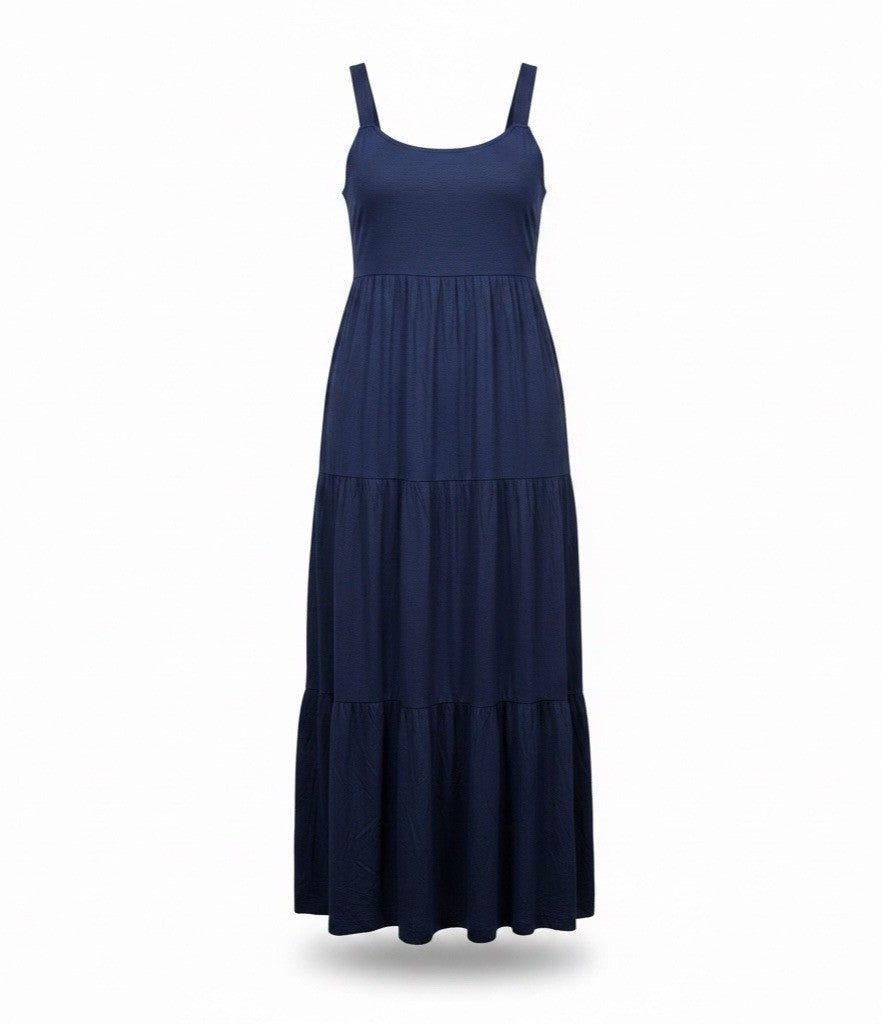 Soma Womens Navy Blue Rayon Blend Maxi Dress Tiered Invisible Support Sz Large