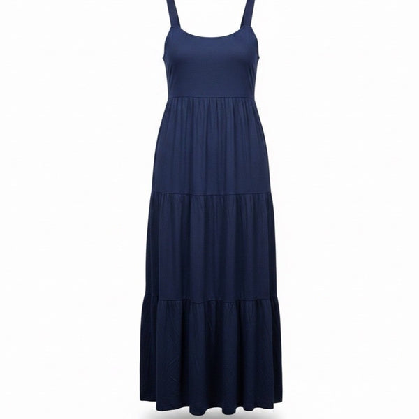 Soma Womens Navy Blue Rayon Blend Maxi Dress Tiered Invisible Support Sz Large