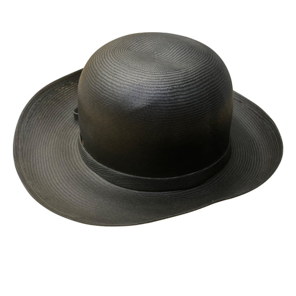 Adolfo II Womens Black Straw Bowler Hat Woven Ribbon Bow Accent Vintage Style