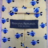 Banana Republic Mens Yellow Silk Tie With Blue Fish Print