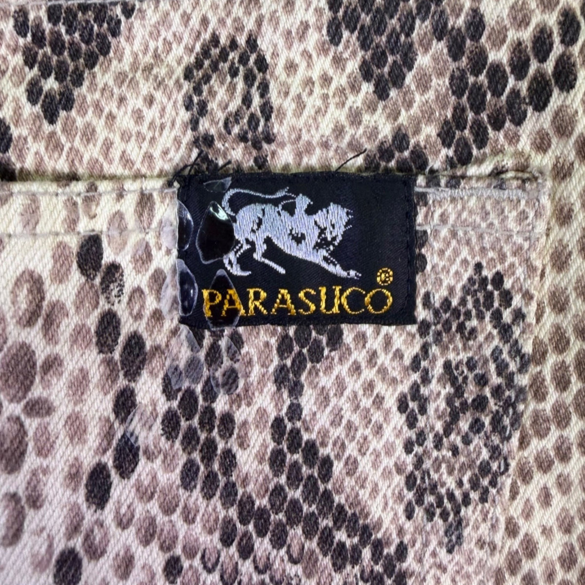 Parasuco Jeans Extreme Fit Snakeskin Print Flared Pants Beige & Black Size 28