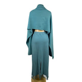 Rickie Treeman Teri Jon Womens Teal Wool Skirt & Scarf Set Fringed Floral Sz XL