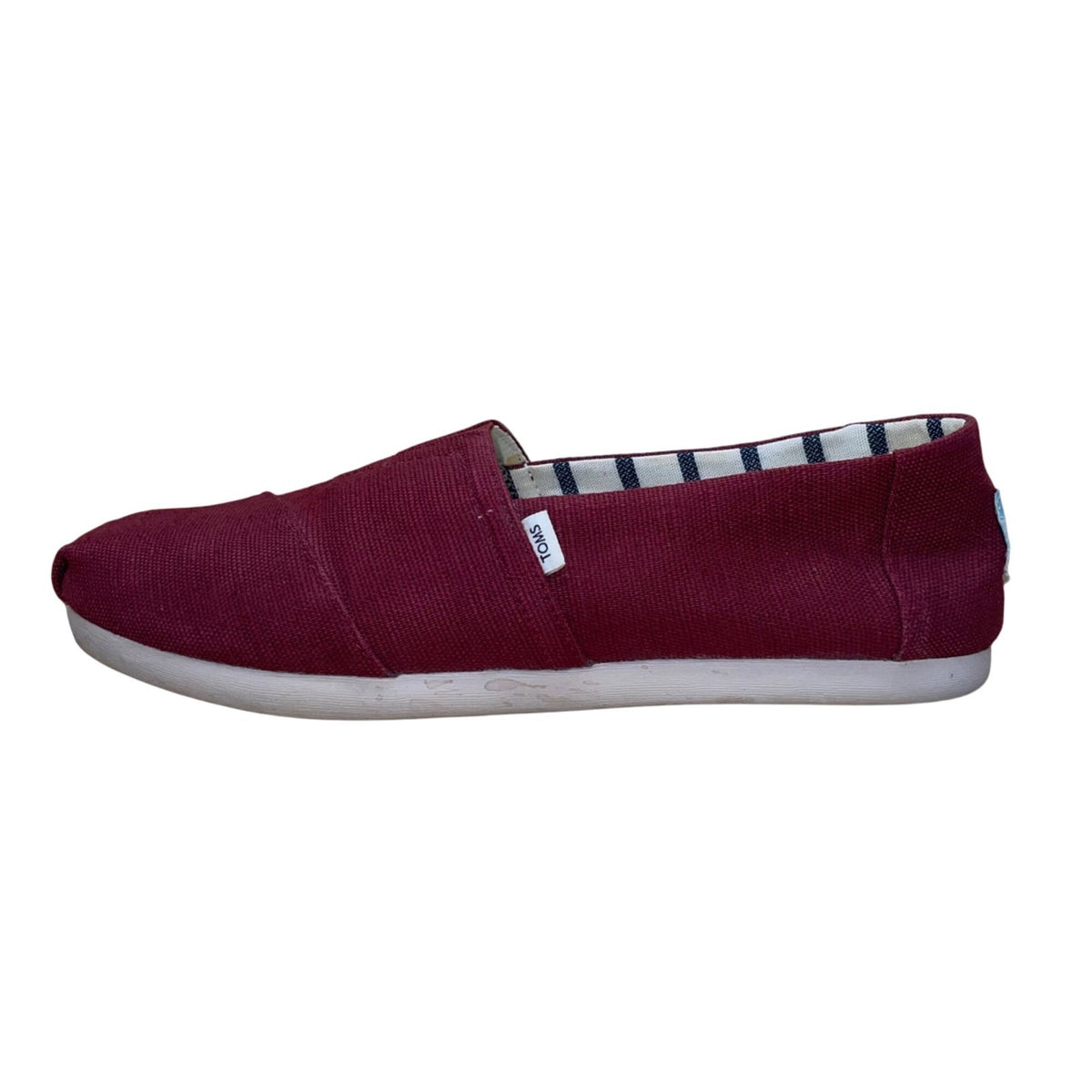 Toms Women’s Burgundy Canvas Striped Lining Casual Classic  Slip-On Shoes Size 9