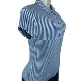 J.Crew Womens Blue & White Striped Collared Short Sleeve Polo Shirt Size L - New