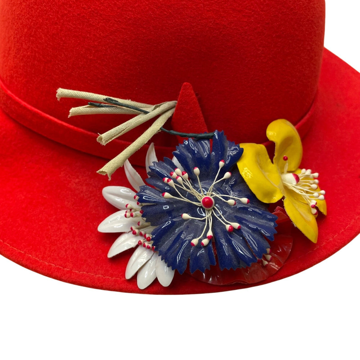 Vintage Geo. W. Bollman Womens Red Wool Felt Bowler Hat Floral Side Accent 100%