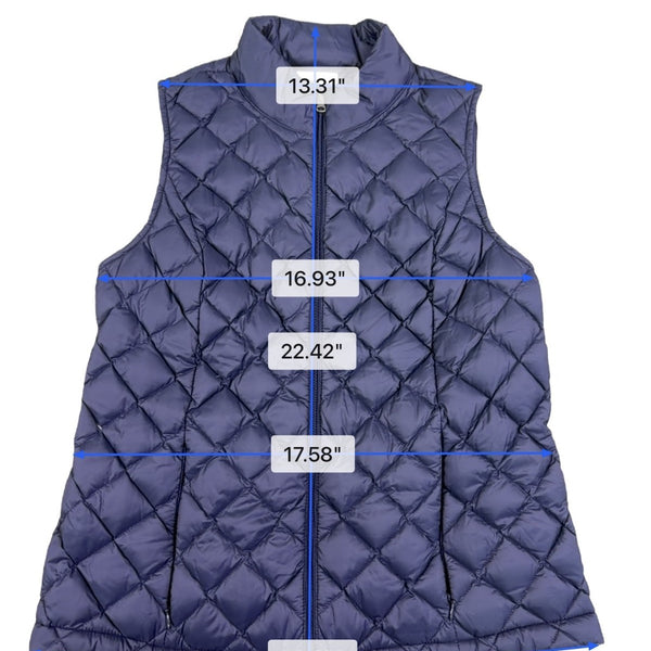 J.Jill Womens Navy Down Quilted Puffer Vest Petite Lightweight Collar Sz XS