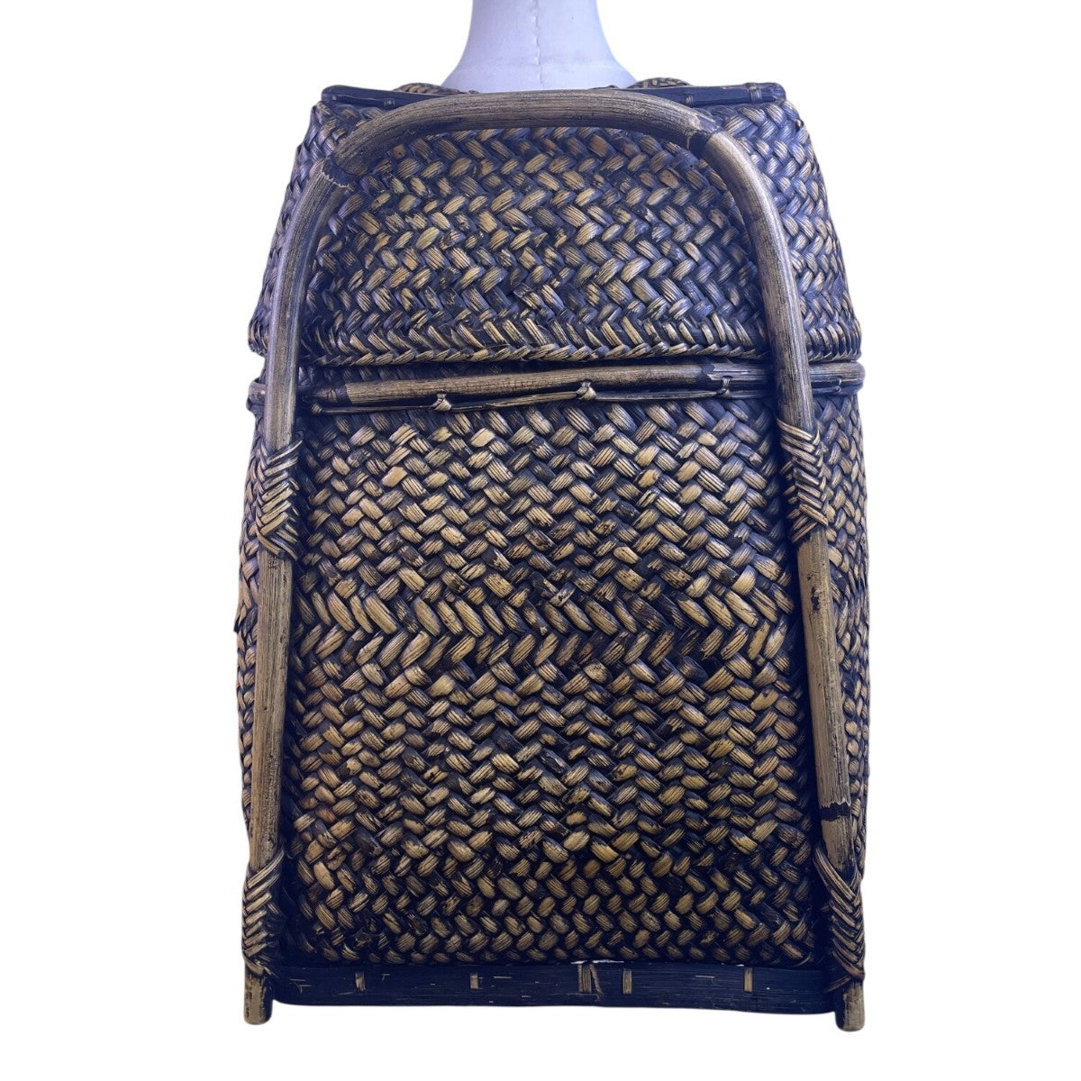 Vintage Brown Natural Woven Rattan Bamboo Frame Handmade Pasiking Backpack