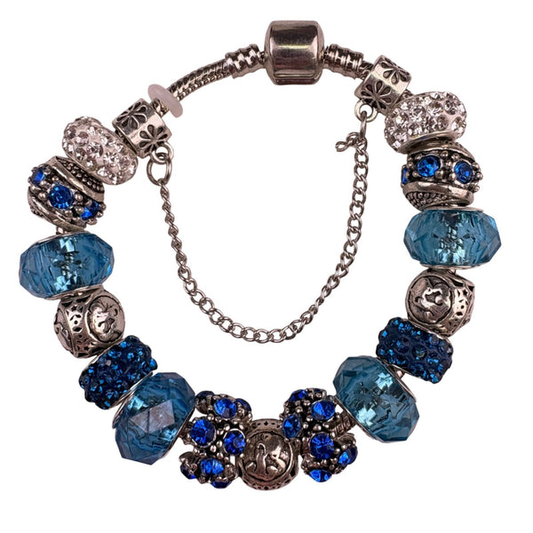 Sterling Silver Womens Multicolor Crystal Beaded European Style Charm Bracelet