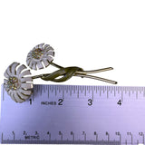 B.S.K. Womens Gold Tone White Enamel Double Daisy Flower Brooch With Rhinestones