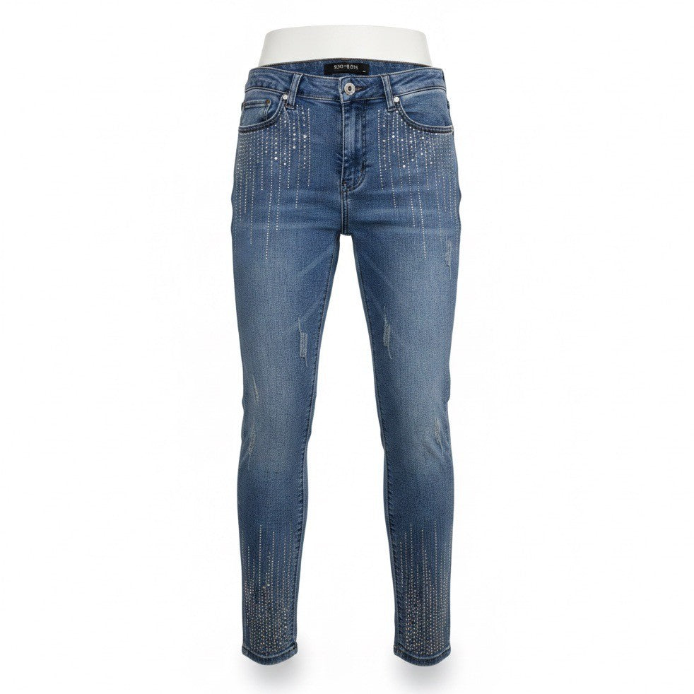 Be You Womens Blue Denim Embellished Distressed Skinny Jeans Size L