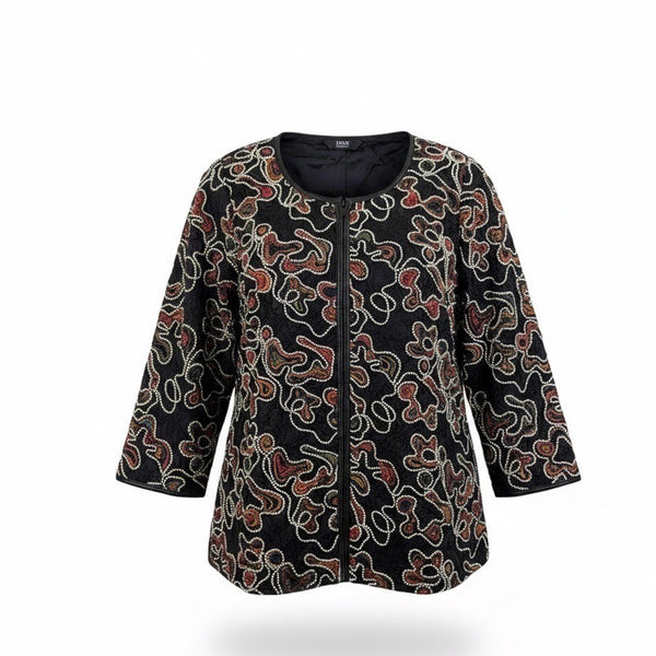 Dennis By Dennis Basso Womens Black Polyester Embroidered Jacket US Size 16