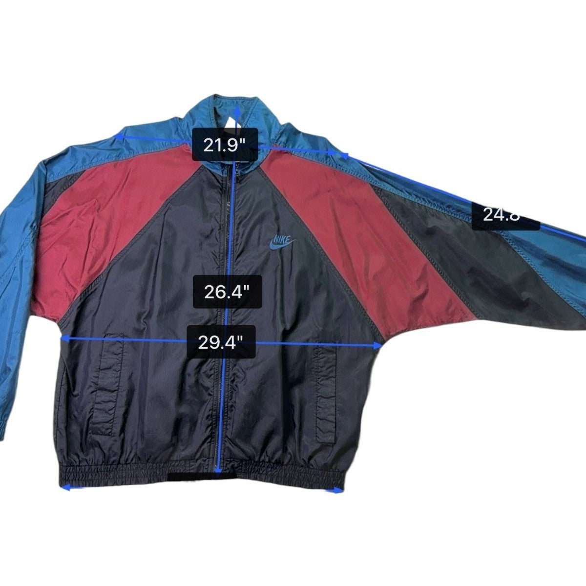 Nike Mens Black Teal Burgundy Nylon Windbreaker Jacket Full Zip Retro Style