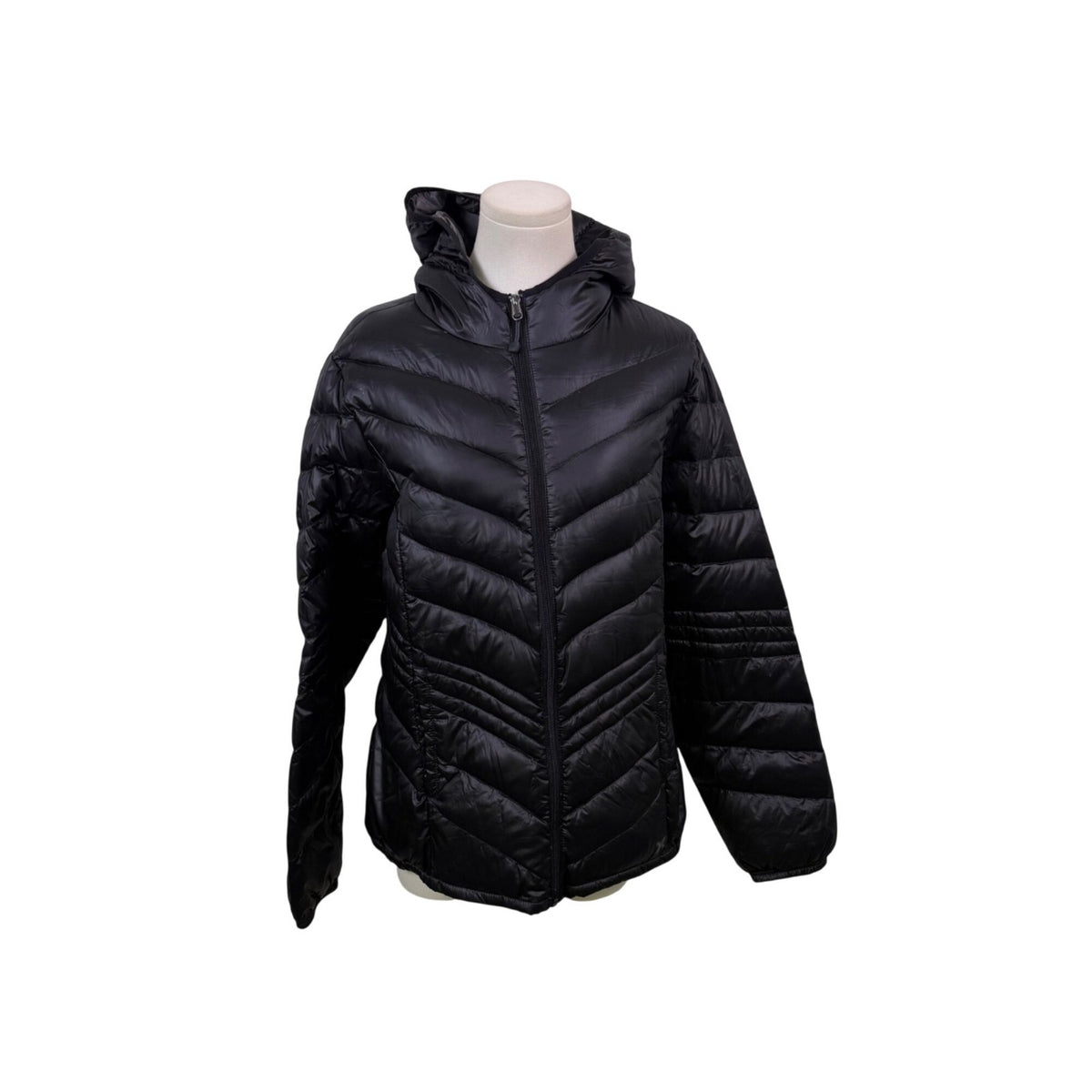 Xersion Black Womens Puffer Jacket Hooded Lightweight Quilted Full-Zip Sz M