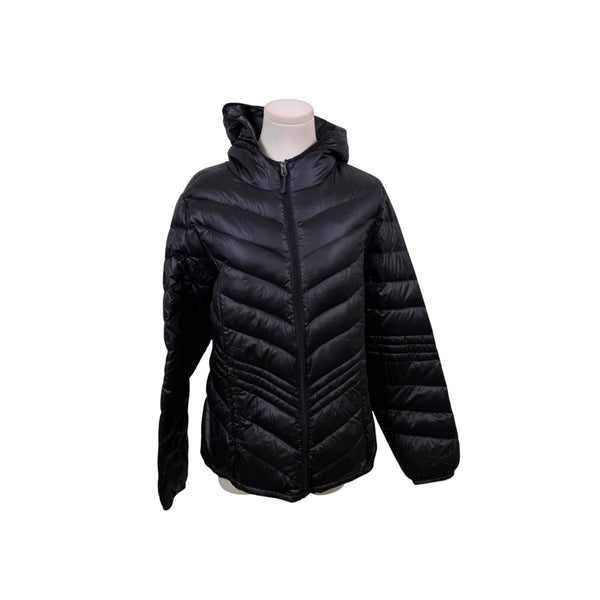 Xersion Black Womens Puffer Jacket Hooded Lightweight Quilted Full-Zip Sz M