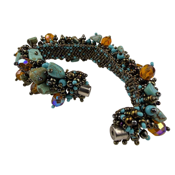 Vintage Capullo Magnetic Handwoven Seed Turquoise Beaded Bracelet