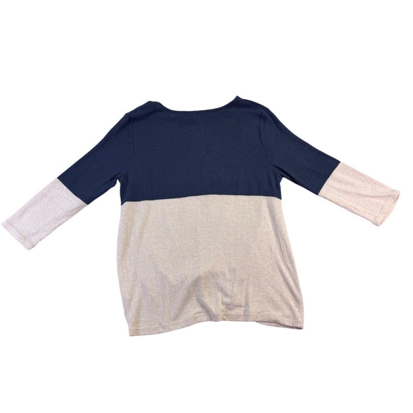 Market & Spruce Womens Navy & Beige Front Twist Knit Top Size L