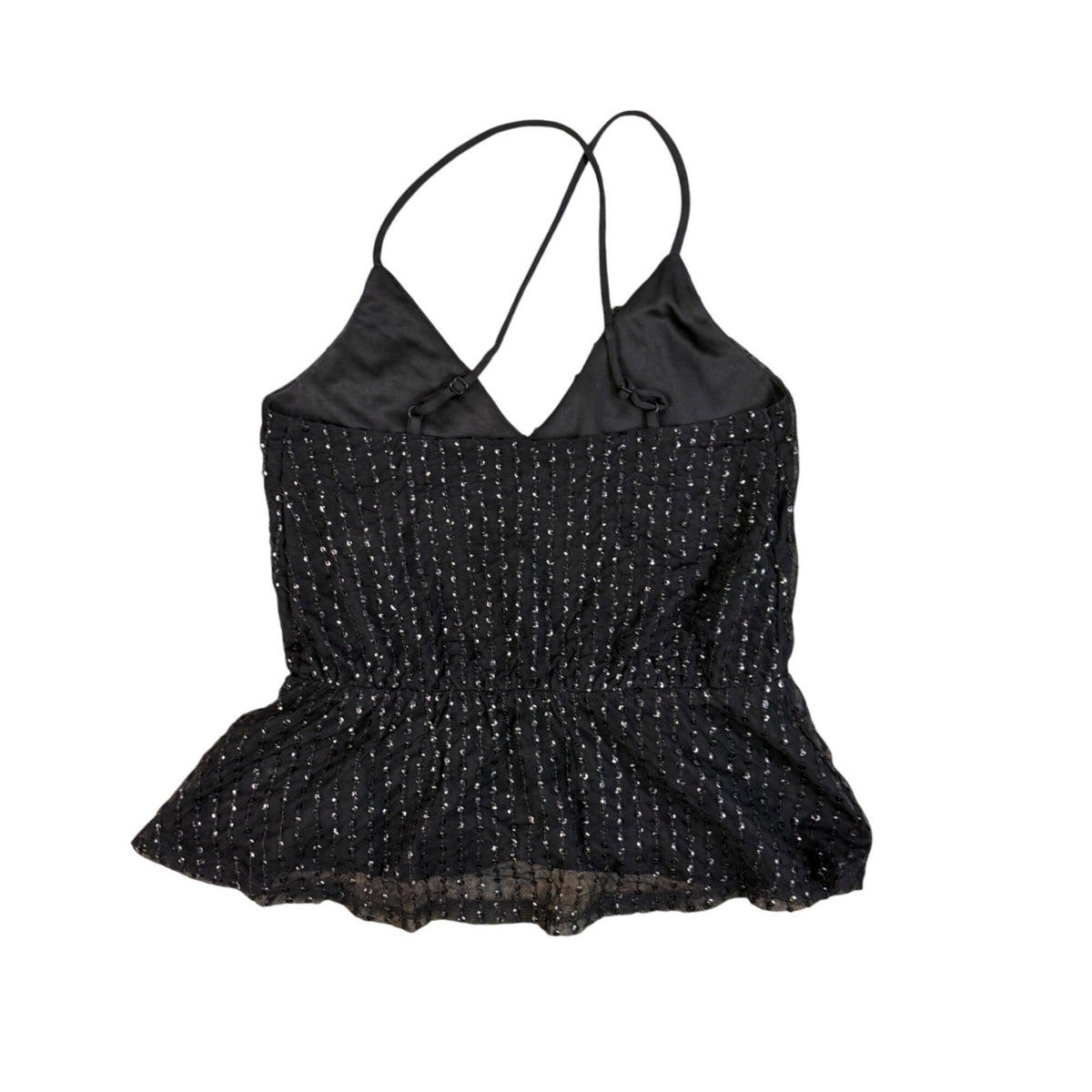 Express Womens Black Nylon & Polyester Sparkle Strappy Peplum Tank Top XS