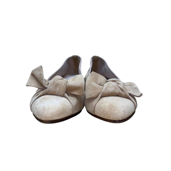 Avellini Women’s Beige Leather Bow Accent Slip-On Ballet Flats Size 9