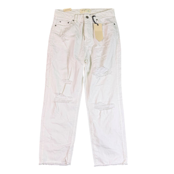 Banjara Womens White Distressed Straight-Leg Jeans With Raw Hem Size 9/28