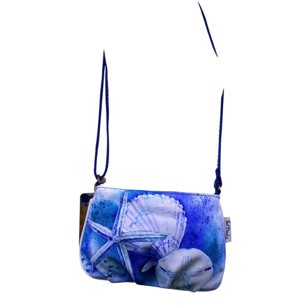 Sea N Sand Women’s Blue & White Canvas Seashell Adjustable Strap Crossbody Bag