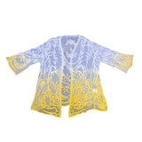 Nina Leonard Womens White & Yellow Lace Embroidered Open Front Topper Sz 2X